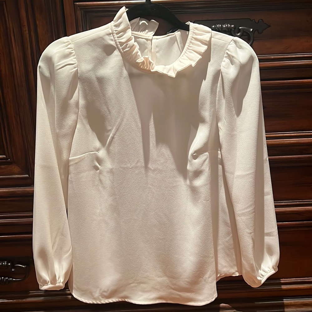 JCrew white blouse ruffle detail